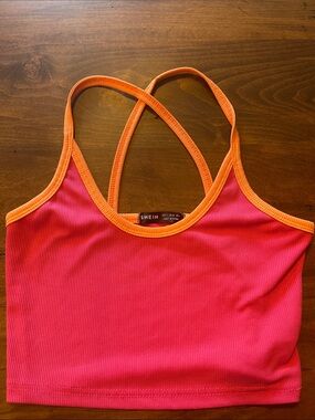 SHEIN Hot Pink Crop Bralette with Orange Trim